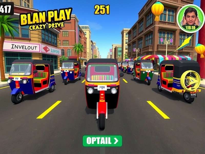 Tuk Tuk Crazy Drive gameplay screenshot showing auto rickshaw racing through Indian streets